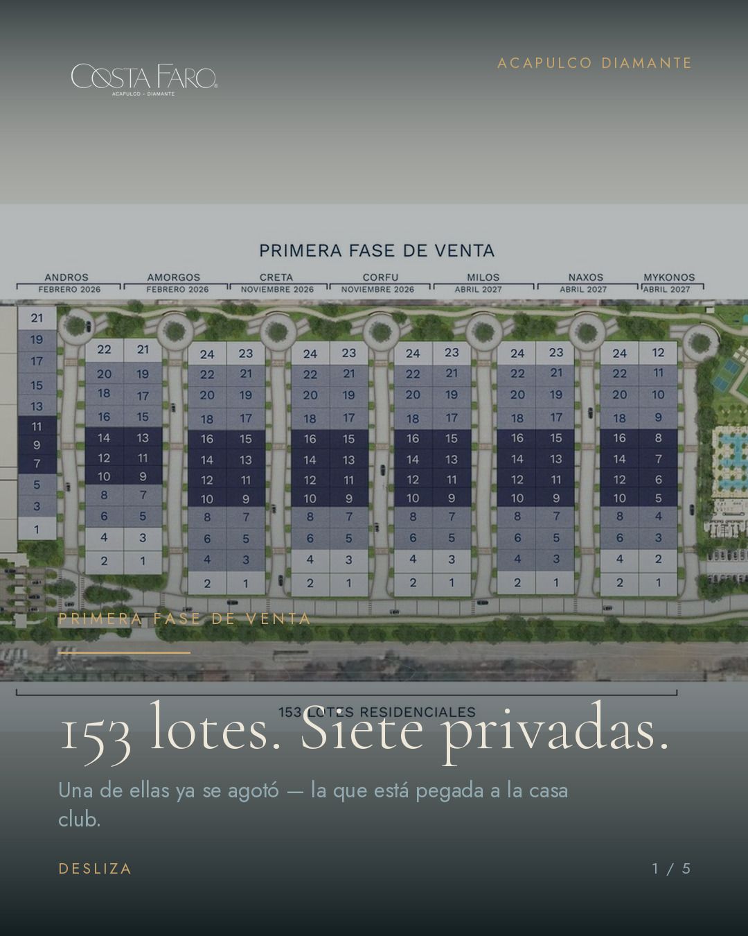 153 lotes, siete privadas